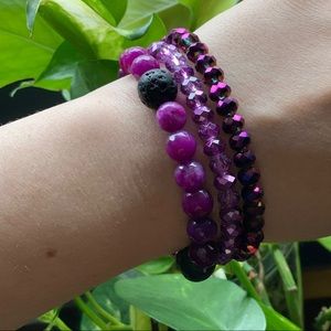 Set of 3 glass bead + stone + lava bracelets